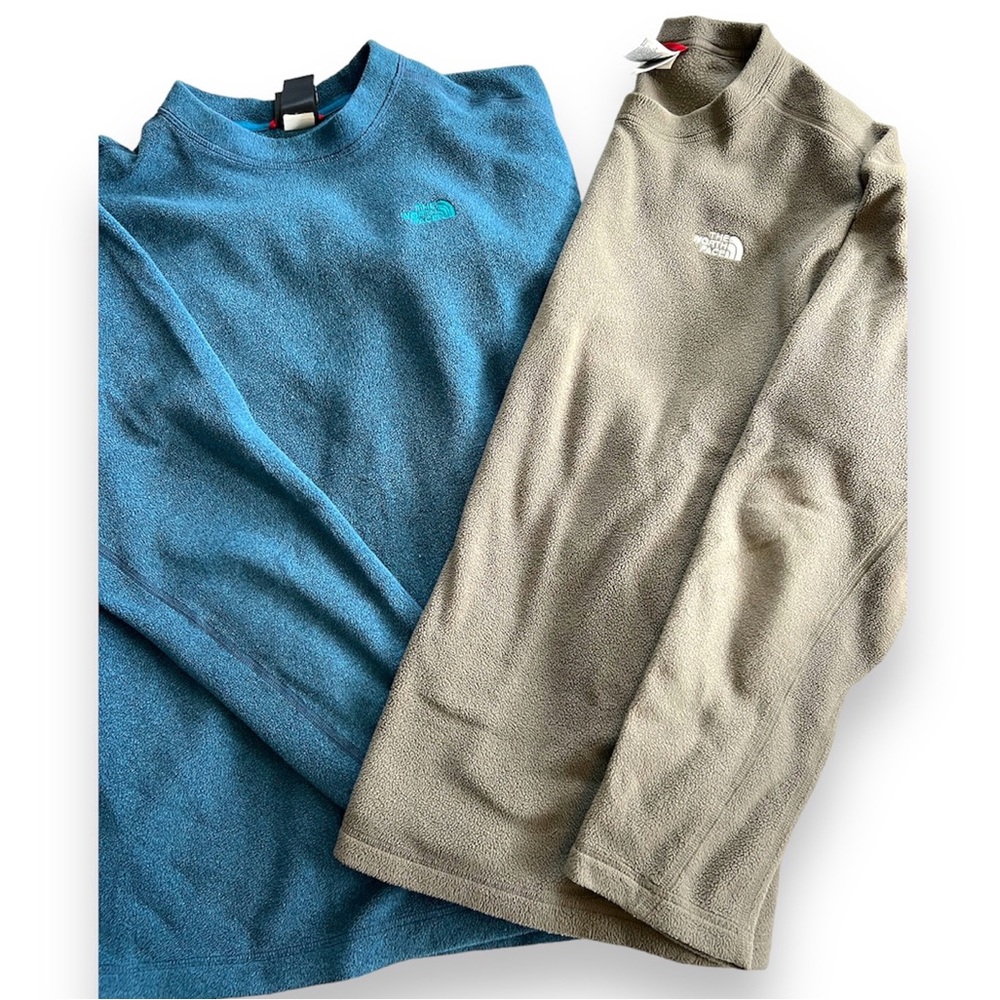 Lot 2 THE NORTH FACE Mens Pullover Long Sleeve POLARTEC Fleece Sz L, NO ZIP!